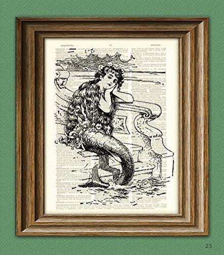 Dictionary Page Mermaid Print Over an Upcycled Vintage Dictionary Page Book Art Print