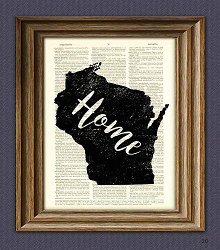 My Home Is In Wisconsin State Map Awesome Upcycled Vintage Dictionary Page Book Art Print