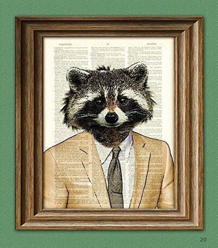 Raccoon Art Print Well-Suited Raccoon Illustration Beautifully Upcycled Dictionary Page Book Art Print