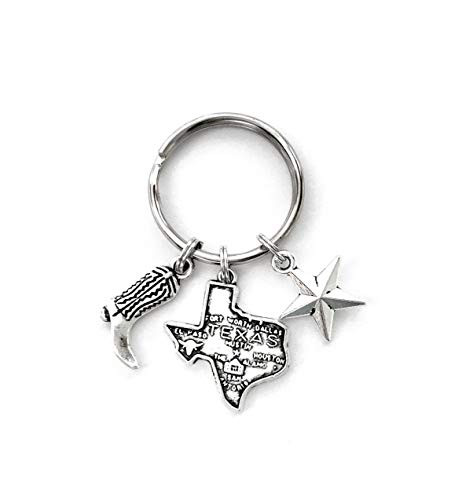 Texas keychain. Includes State of Texas  Lonestar  and Cowboy Boot Charms.