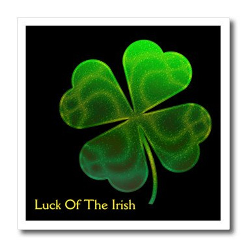 3dRose ht_41921_2 Text Luck of The Irish Chic Clovers 'Green' on Black Background-Iron on Heat Transfer for White Material, 6 by 6-Inch