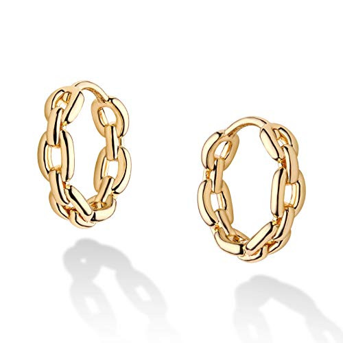 Chain Link Hoop Earrings for Women 14K Plated Gold Huggie Earrings Personality Simplicity Twisted Chain Hoop Earrings