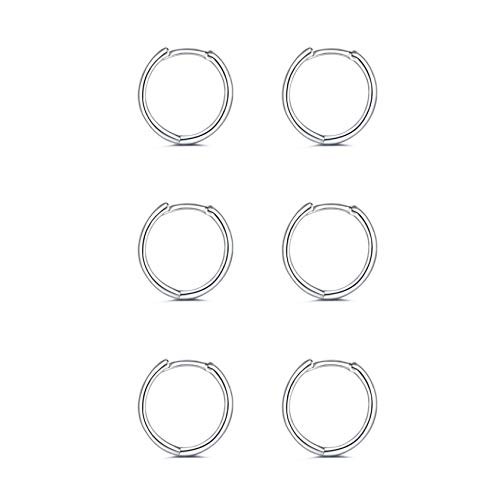 925 Sterling Silver Small Hoop Earrings - 14K White Gold Plated Silver Hoop Earrings - Tiny Endless Huggie Hoop Earring Cartilage Earrings for Women  Girls  Men-3 pairs 6mm- 925 Sterling Silver Small Hoop Earrings - 14K White Gold Plated Silver Hoop Earrings - Tiny Endless Huggie Hoop Earring Cartilage Earrings for Women  Girls  Men-3 pairs 6mm-