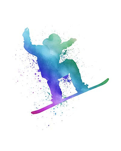 A Colorful Snowboarder Silhouette - Wall Decor Art Print on a white background - 8x10 unframed print - great gift for relatives and friends who are snowboarding enthusiasts