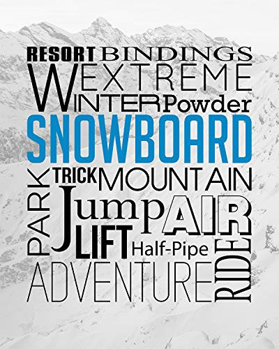 Snowboard Words - Wall Decor Art Print on a gray background - 8x10 unframed print - great gift for relatives and friends who are snowboarding enthusiasts