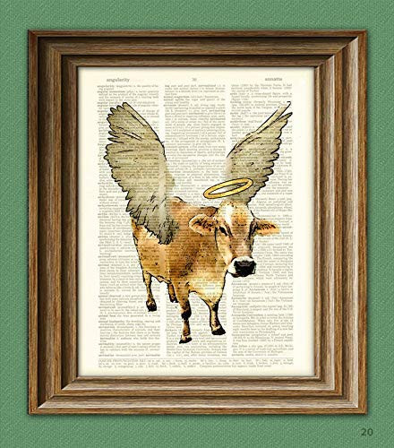 Holy Cow Art Print Illustration Beautifully Upcycled Dictionary Page Book Art Print