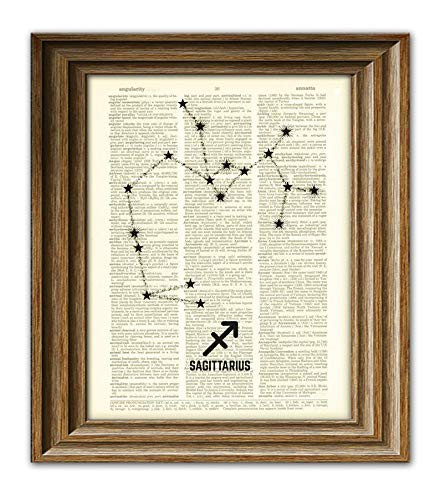 Sagittarius Zodiac Symbol and Constellation Star Chart Astrological Dictionary Page Book Art Print of Astrology