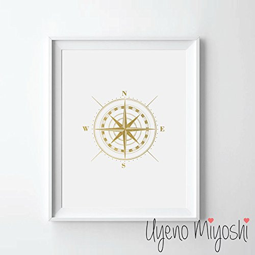 Compass Gold Foil Art Print Compass Gold Print Home Nursery Room Wall Art Decor Gold Print