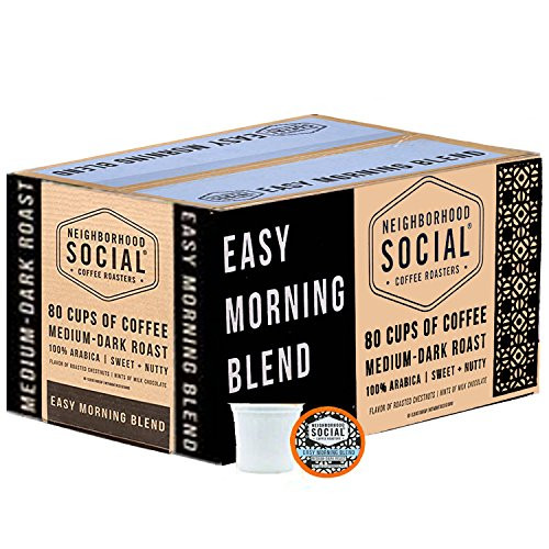 Neighborhood Social, Easy Morning Blend Medium Dark Roast Gourmet Coffee, 80 count Single Serve Cups