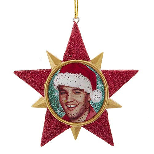 Kurt Adler EP2204 Elvis Bas Relief in Glitter Star Ornament  Red  3-inch High  Resin