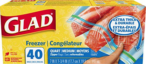 Glad Zipper Freezer Storage Plastic Bags - Quart - 40 Count -Package May Vary-