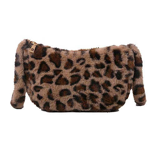 Leopard Print Tote Bag Cow Fluffy Plush Faux Fur Shoulder Bag Clutch Handbag Winter Fuzzy Crossbody Messenger Bag Purse Underarm Purse for Women -Small Brown Leopard-