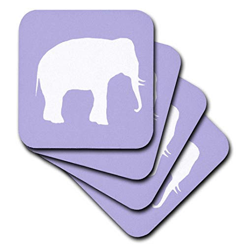 3dRose Purple Elephant Silhouette. White Wildlife. Modern Wild Animal Shadow - Soft Coasters, Set of 4 (CST_164911_1)