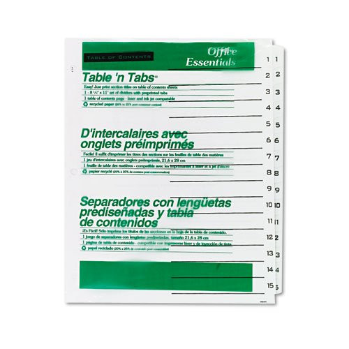 NEW - Office Essentials Table _N Tabs Dividers  15-Tab  1-15  Letter  White  1 Set - 11674