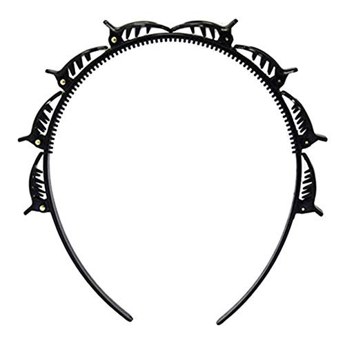 N F Double Layer Twist Plait Headband Hair Tools  Double Bangs Hairstyle Hairpin  Multi-Layer Hollow Woven Headband  Headband with Alligator Clip Korean Style Fashionable Girl Braided Hair
