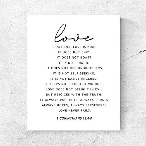 1 Corinthians 13 Love is Patient Love is Kind Love Quotes Wall Art Decor Christian Couple Bible Verse Bedroom Signs  Love Never Fails Sign 8 x 10 Inches Unframed