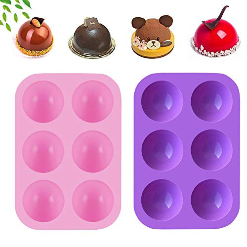Hot Chocolate Bomb Mold Silicone Hot Cocoa Bomb Mold Medium Chocolate Bomb Mold Round Silicone Semi Sphere Mold Chocolate Ball Molds 6 Holes Silicone Molds for Chocolate Bomb Half Dome Molds 2 pcs
