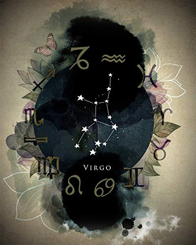 Virgo Astrology Zodiac Wall Art Decor Print on dark beige background - 8x10 unframed print