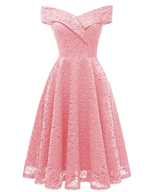 ANCHOVY Womens Floral Lace Cocktail Party Dress Vintage Off Shoulder Bridesmaid Swing Dress C79 -Pink XS- ANCHOVY Womens Floral Lace Cocktail Party Dress Vintage Off Shoulder Bridesmaid Swing Dress C79 -Pink XS-