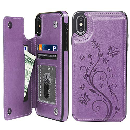 iPhone Xs Max Card Holder Case  iPhone Xs Max Wallet Case PU Leather Cover Shockproof Case with Credit Card Slot  Durable Protective Case for iPhone Xs Max 6.5 inch  Purple