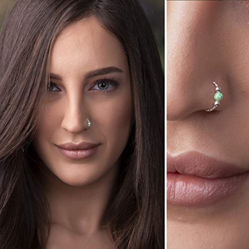 Opal Nose Ring - 925 Sterling silver Nose Piercing hoop - 20G Silver nose hoop