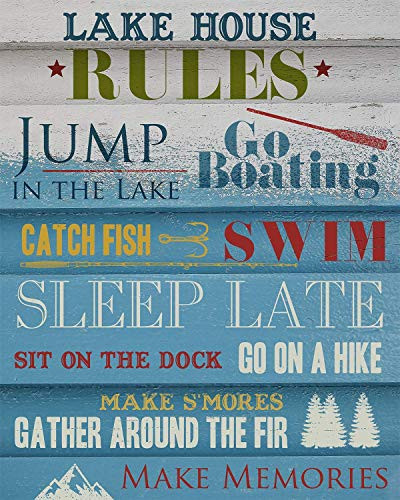 Lake House Rules - Wall Decor Art Print - 8x10 unframed print - great for a lake house  cabin or vacation home