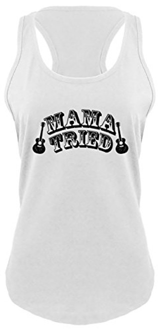 Ladies Racerback Tank Mama Tried Cute Country Music Southern Rebel Shirt White XS