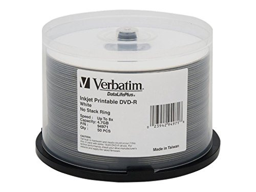 Verbatim DVD-R 4.7GB 8X DataLifePlus White Inkjet Printable Surface - 50pk Spindle Verbatim DVD-R 4.7GB 8X DataLifePlus White Inkjet Printable Surface - 50pk Spindle