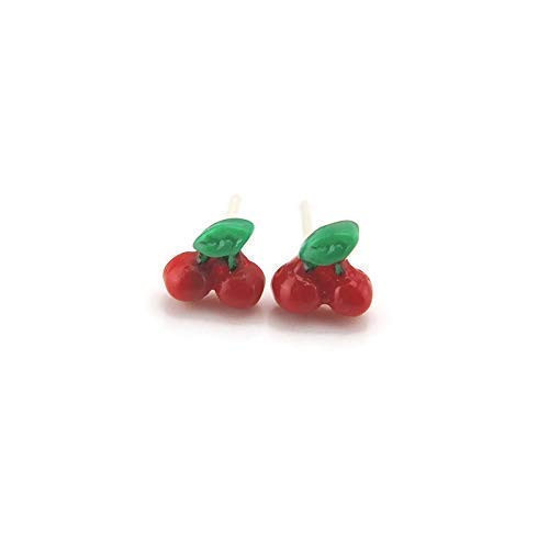Tiny Cherry Stud Earrings on Plastic Posts for Sensitive Ears  Metal Free