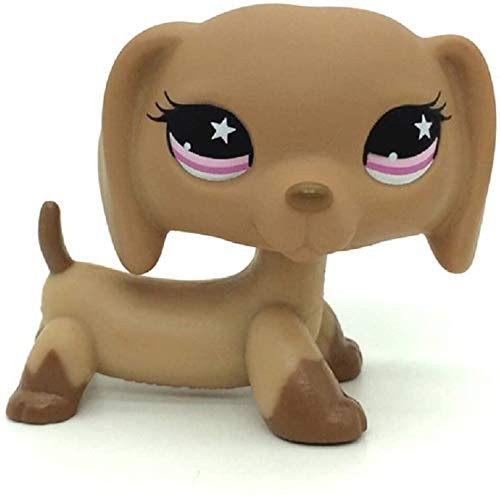N N Littlest Pet Shop  LPS Toy Dachshund Dog Puppy Tan with Pink Star Eyes