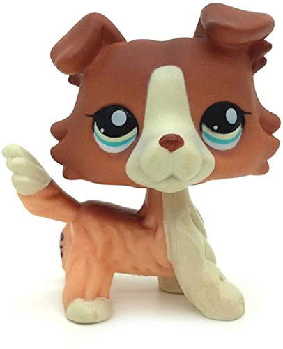 N N Littlest Pet Shop  LPS Toy Brown White Collie Dog Blue Eyes Kids Toys Puppy