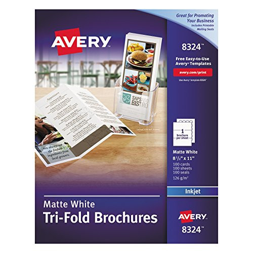 AveryTri-Fold Printable Brochure Paper, Inkjet Printers, 100 Brochures and Mailing Seals, 8.5 x 11 (8324)