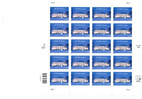 White House 20 x 33 Cent U.S. Postage Stamps 1999 - Scott 3445