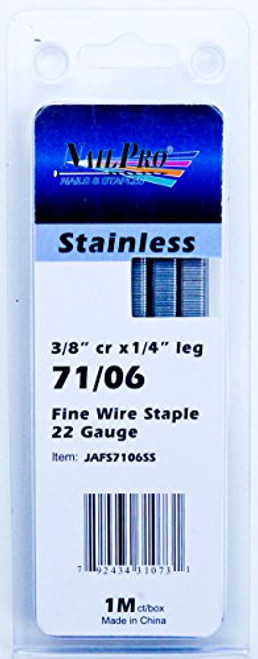 NailPRO 71 06SS 22 Ga 1 4inch  Leg x 3 8inch  Crown Stainless Steel Fine Wire Staples  1000 Count