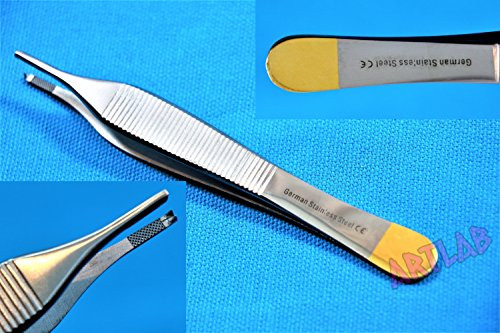 T C GERMAN PREMIUM ADSON KOCHER FORCEPS 1X2 TEETH 4.75inch  1 PC WITH TUNGSTEN CARBIDE INSERTS GOLD HANDLE TIP -CYNAMED-