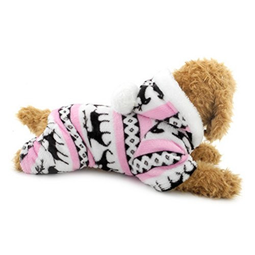 Zunea Velvet Coat for Small Dogs Pet Cat Puppy Hoodie Jumpsuit Pajamas Soft Warm Christmas Xmas Costumes Reindeer Doggy Apparel Pink S