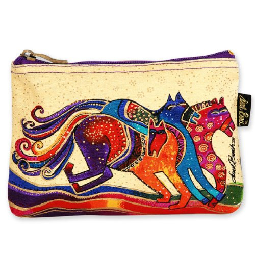 Laurel Burch Mythical Horses Cosmetic Purse -Multicolored Horse in Baige background D- Laurel Burch Mythical Horses Cosmetic Purse -Multicolored Horse in Baige background D-