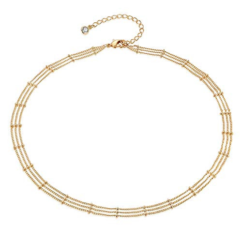 Gold Three Layered Satellite Plain Chain Choker Necklace Dainty Handmade Boho 14K Gold Plated Cute Tiny Beaded Link Chain Choker Necklace 3 Layered Delicate Simple Minimalist Choker Necklace for Women Gold Three Layered Satellite Plain Chain Choker Necklace Dainty Handmade Boho 14K Gold Plated Cute Tiny Beaded Link Chain Choker Necklace 3 Layered Delicate Simple Minimalist Choker Necklace for Women