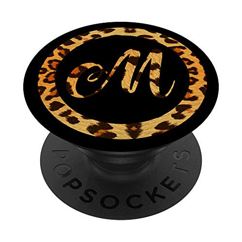 Initial M Monogram Leopard Print Pattern PopSockets Grip and Stand for Phones and Tablets