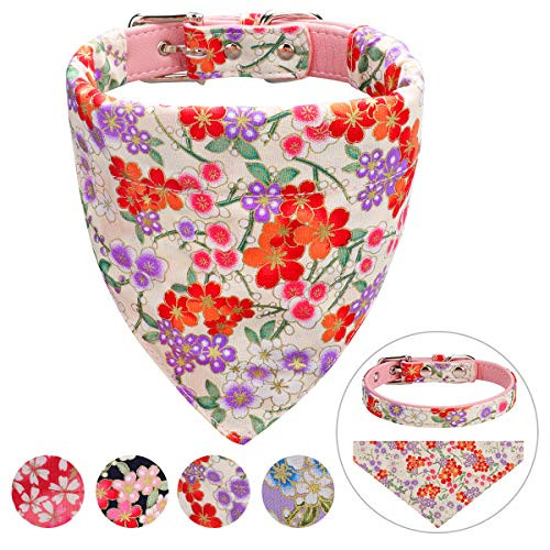 Vaburs Dog Collar and Dog Bandana  Pet Collar Fancy Dog Collar with Bandana for Small Medium and Large Dogs Adjustable-S-Pink-