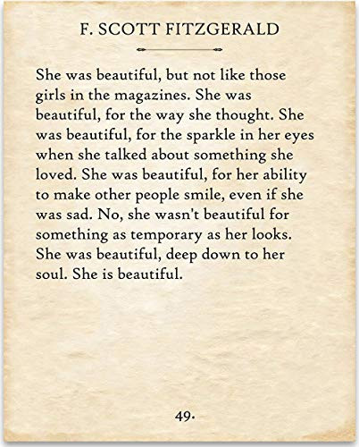 F. Scott Fitzgerald - She Was Beautiful. - 11x14 Unframed Typography Book Page Print - Great Gift Under 15 for Book Lovers