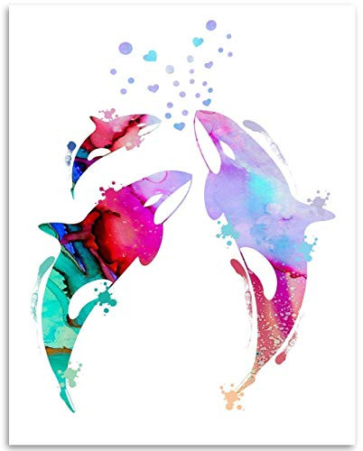 Watercolor Swimming Whales - 11x14 Unframed Art Print - Great Decor and Gift for Child_s Room  Nursery and Marine Life Enthusiasts Under 15
