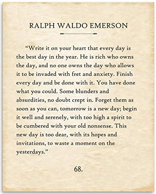 Ralph Waldo Emerson - Write It On Your Heart - 11x14 Unframed Typography Book Page Print - Great Motivational and Inspirational Gift and Decor Under 15