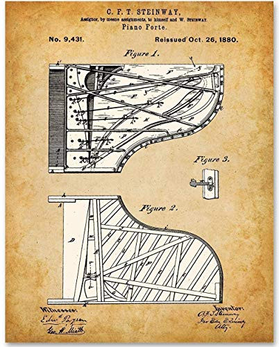 Steinway Piano - 11x14 Unframed Patent Print - Makes a Great Gift Under 15 for Piano Players or Musicians