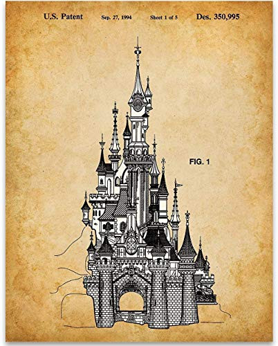 Sleeping Beauty Castle Disneyland Paris Patent Print - 11x14 Unframed Patent Print - Great Gift Under 15 for Disney Fans