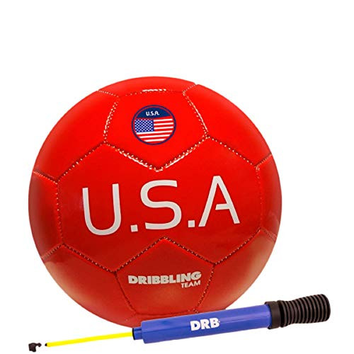 DRB Countries Soccer Ball w Premium Pump - Size N 2 - Deflated Soccer Ball - Soccer Pump - Country Flag Soccer Ball -Soccer Goal for Backyard -USA Ball with Pump-