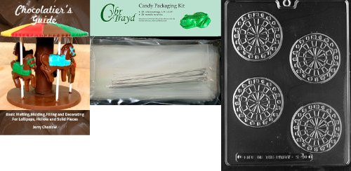 Cybrtrayd Dartboard Chocolate Mold with Chocolatier's Bundle, Includes 25 Cello Bags, 25 Silver Twist Ties and Chocolatier's Guide