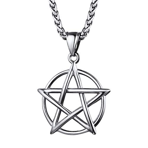 PROSTEEL Tetragrammaton Pentacle Necklace Eliphas Levi_s Pentagram Men Women Protection Charm Amulet Wiccan Magical Stainless Steel Star Satanism Gothic Occult Devil Pendant Chain