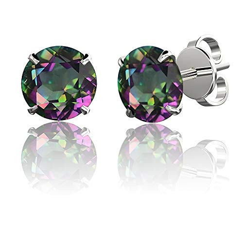 .925 Sterling Silver Hypoallergenic Mystic Topaz Cubic Zirconia Round Brilliant-Cut Stud Earrings  8mm