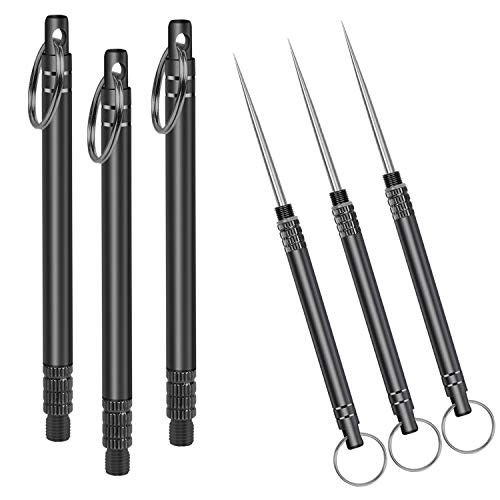 3 Pieces Portable Titanium Toothpicks Metal Pocket Toothpick Stainless Steel Toothpick with Key Ring Reusable Toothpicks for Outdoor Camping Picnic Travel -Black-
